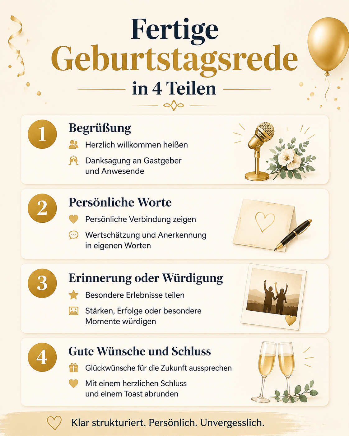Beispiel für Aufbau und Struktur einer fertigen Geburtstagsrede
