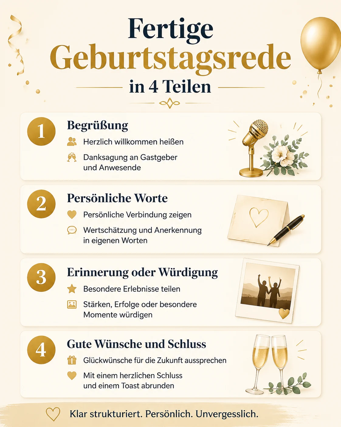 Beispiel für Aufbau und Struktur einer fertigen Geburtstagsrede