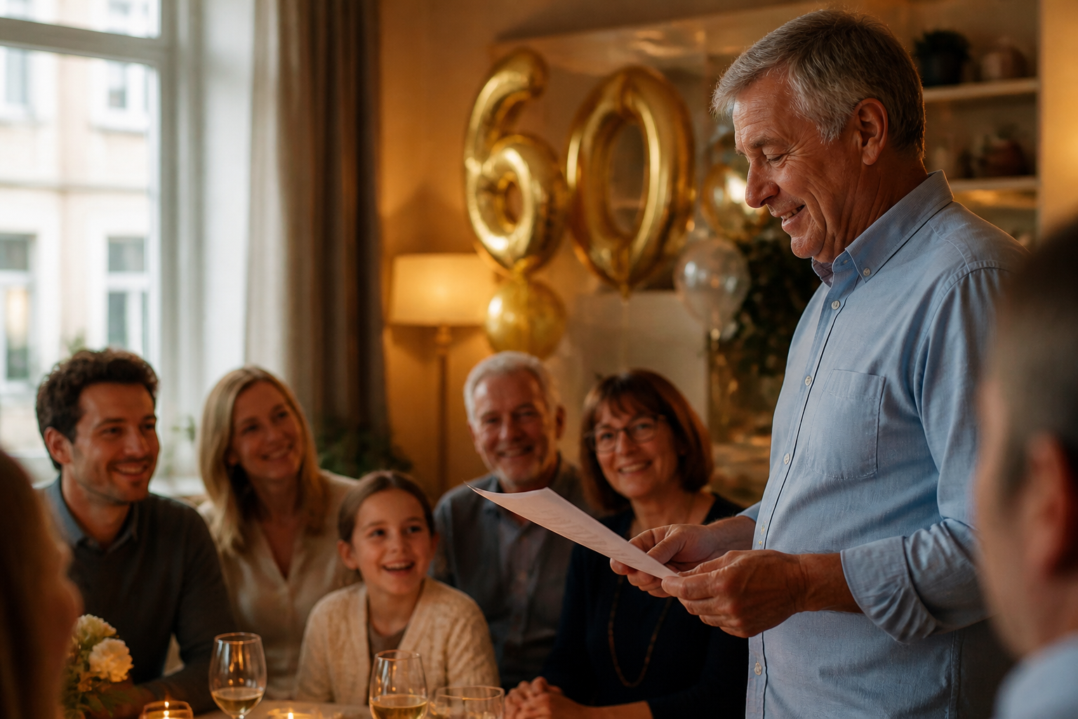 Warme Feier-Szene als Einstieg in das Thema Rede zum 60. Geburtstag