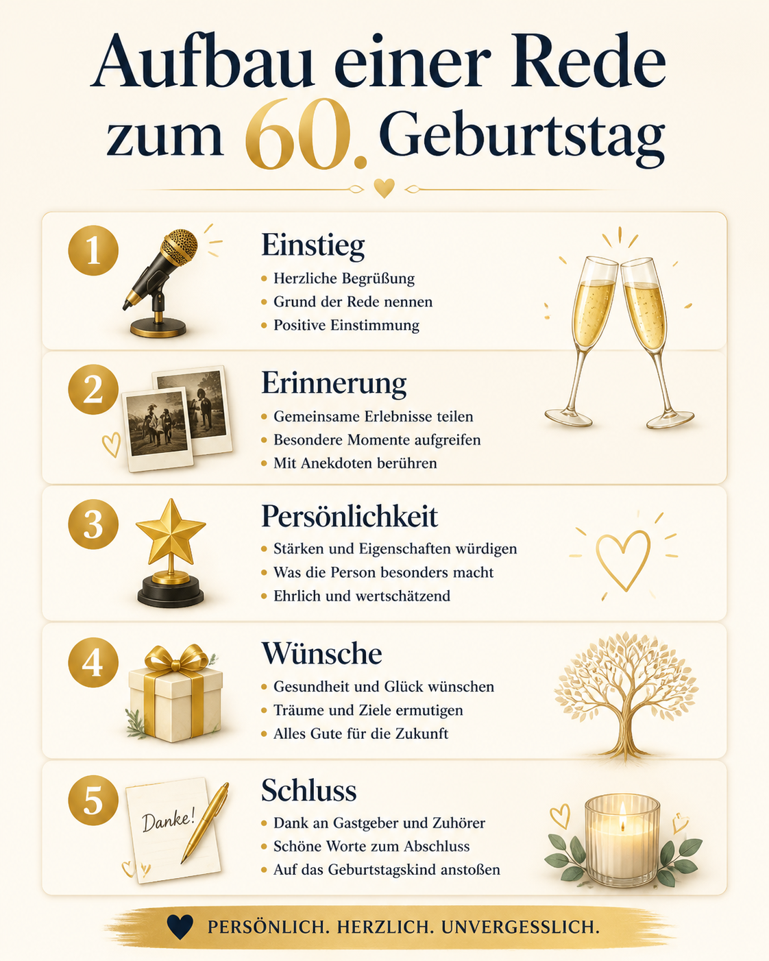 Infografik mit dem Aufbau einer Rede zum 60. Geburtstag