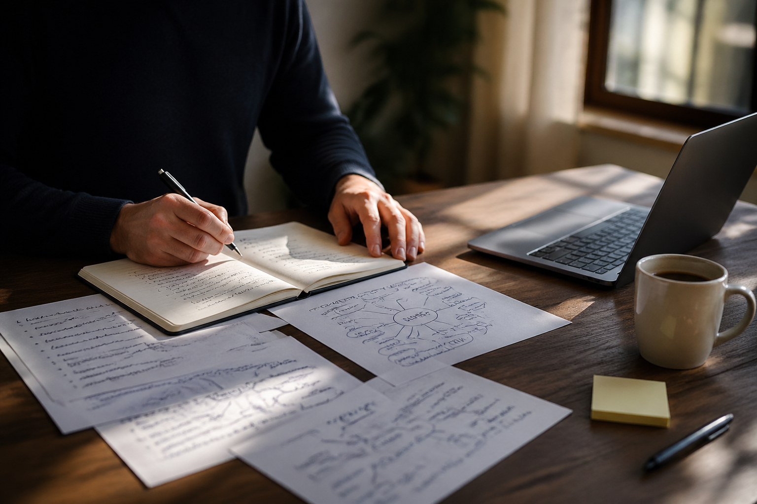 Ruhige Schreibtischszene als Symbol für die Arbeit eines Redenschreibers
